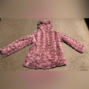 EUC Forever 21 Rose pink faux fur soft jacket M coat full zip pockets lined